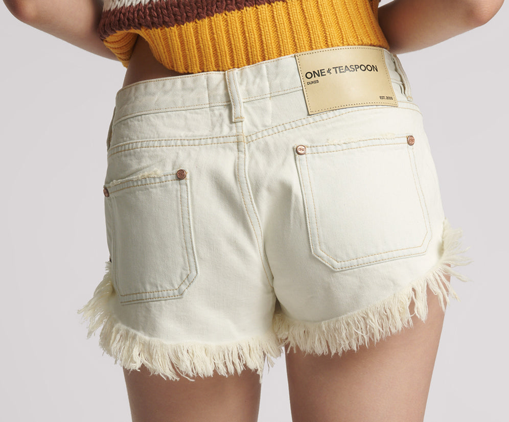 Retro Dukes Low Waist Mini Denim Shorts - Blue Cream