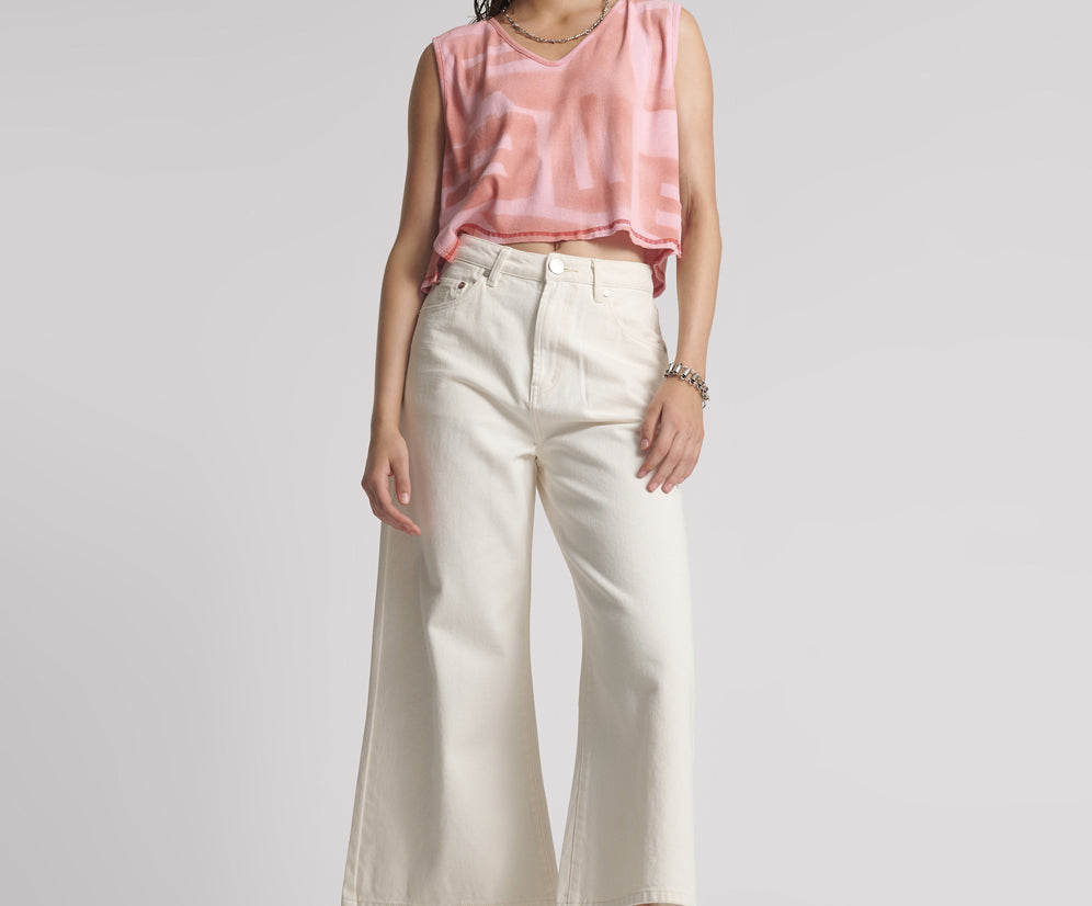 MILK CROPPED LOVE MACHINES HIGH WAIST WIDE LEG JEANS