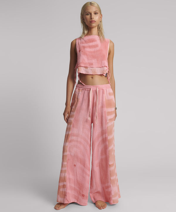 Moai Hand Painted Muslin Palazzo Pants - Pink