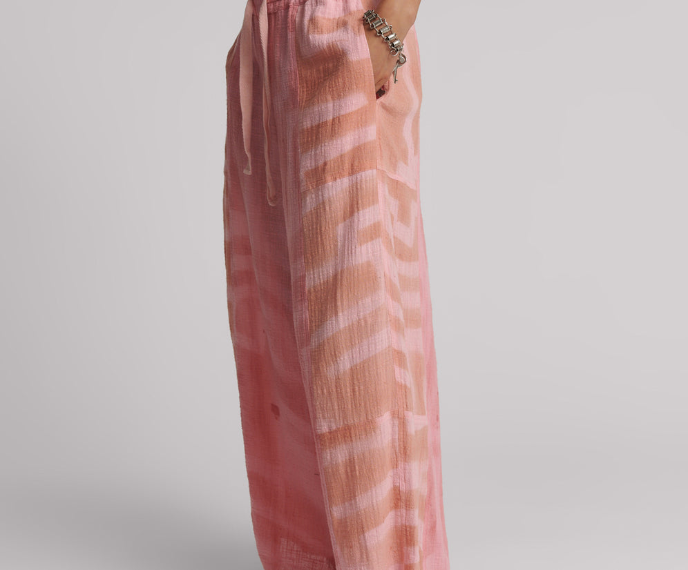 Moai Hand Painted Muslin Palazzo Pants - Pink