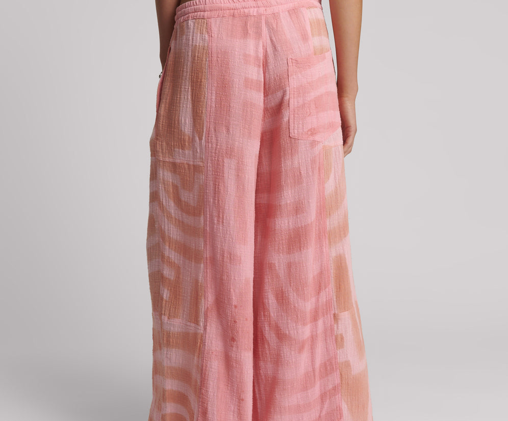 Moai Hand Painted Muslin Palazzo Pants - Pink