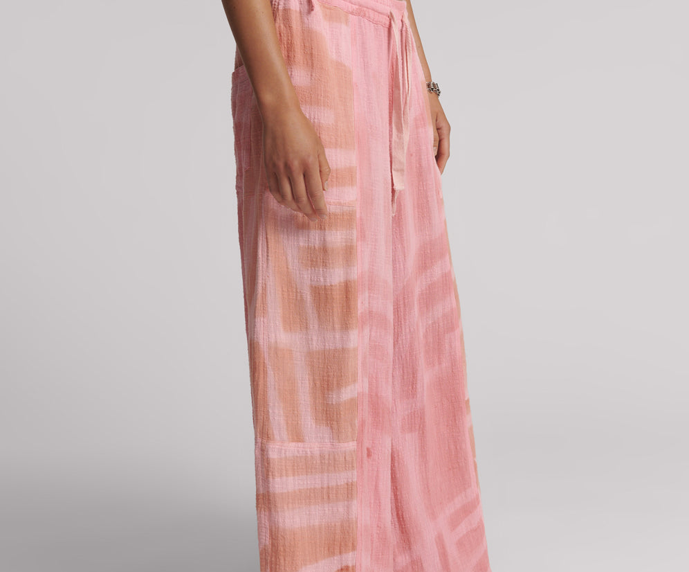 Moai Hand Painted Muslin Palazzo Pants - Pink