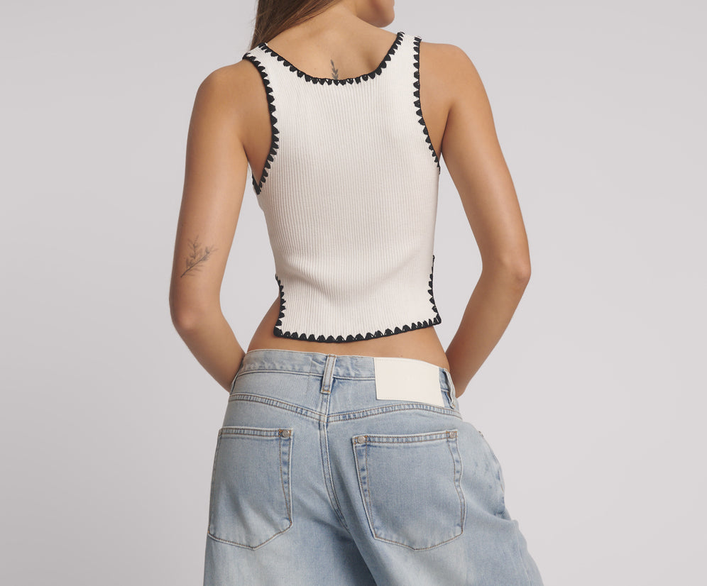 Knitted Scallop Tank Top - Cream