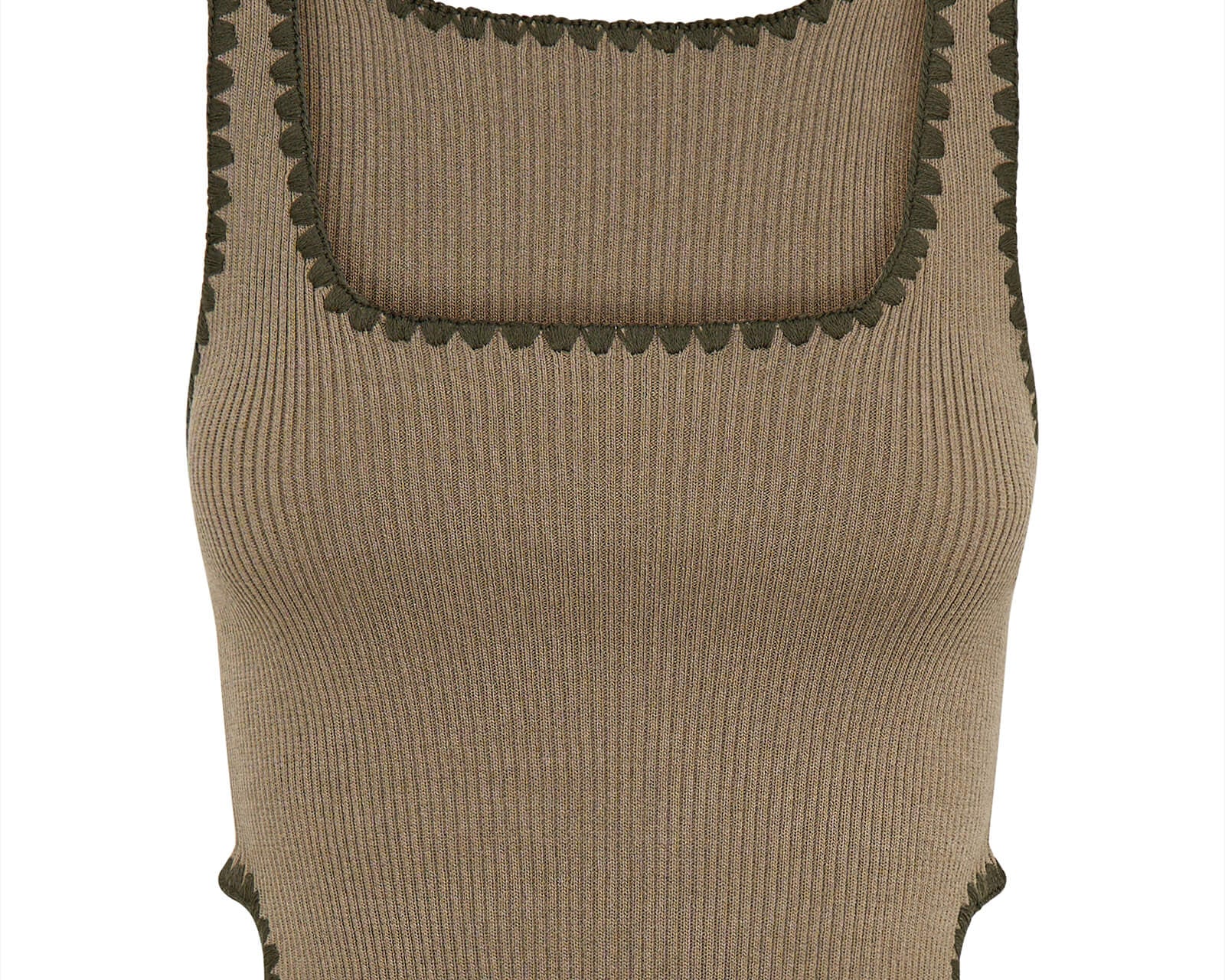 Knitted Scallop Tank Top - Khaki