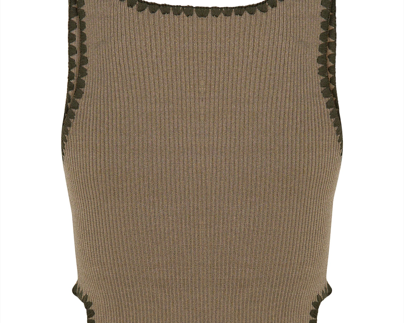 Knitted Scallop Tank Top - Khaki