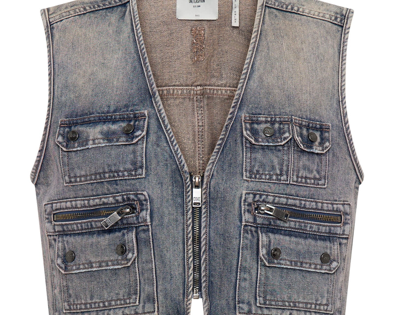 Cropped Denim Utility Vest - Island Blue