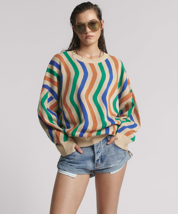 Acid Trip Knitted Wool Sweater - Striped Cream