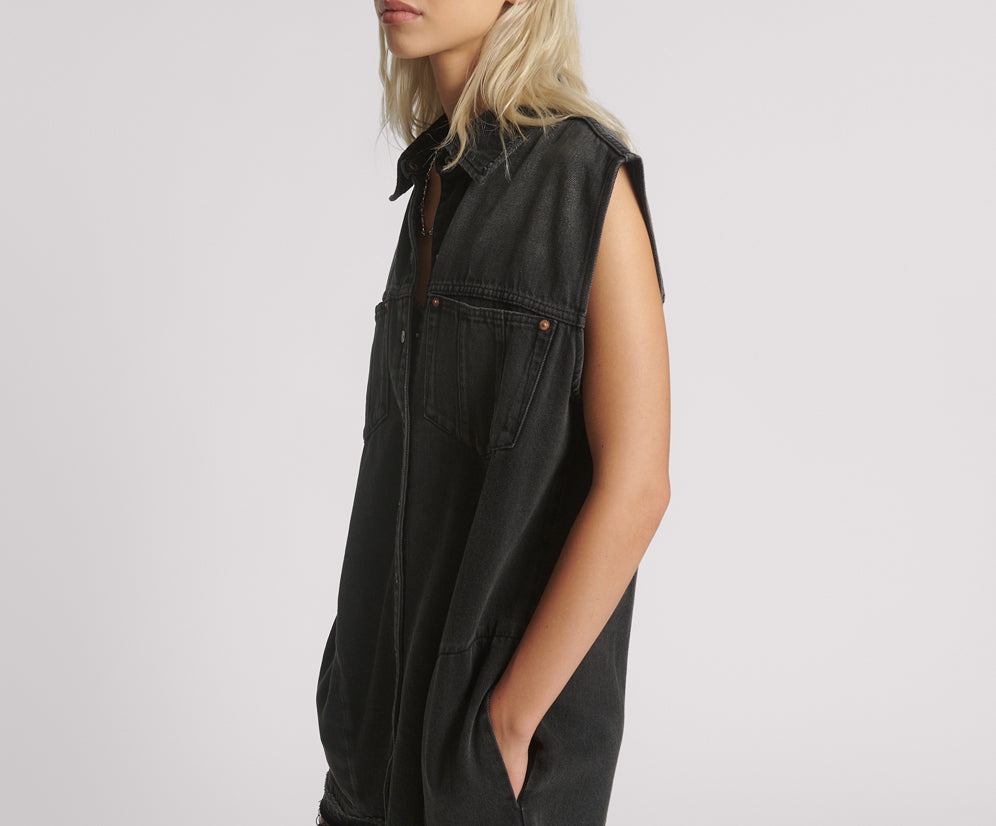 Denim Shirt Dress - Faded Black