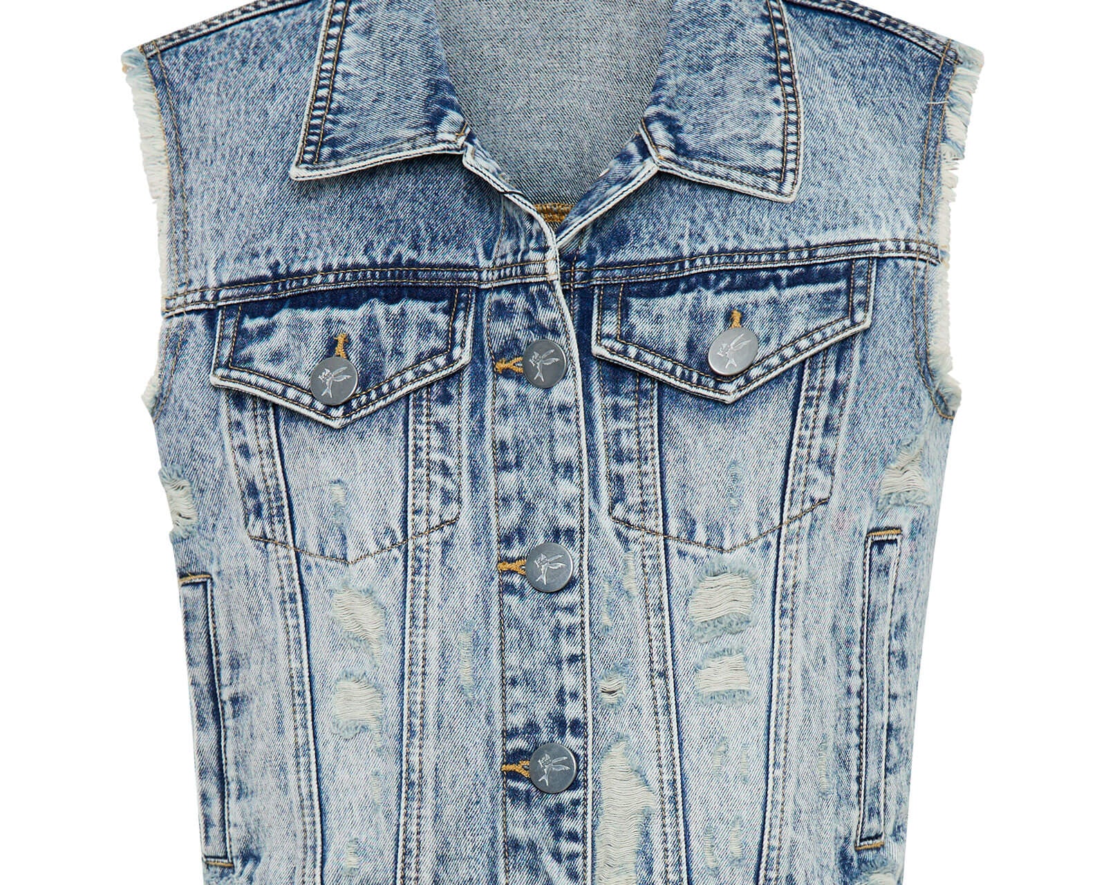 Cropped Denim Trucker Denim Vest - Acid Blue