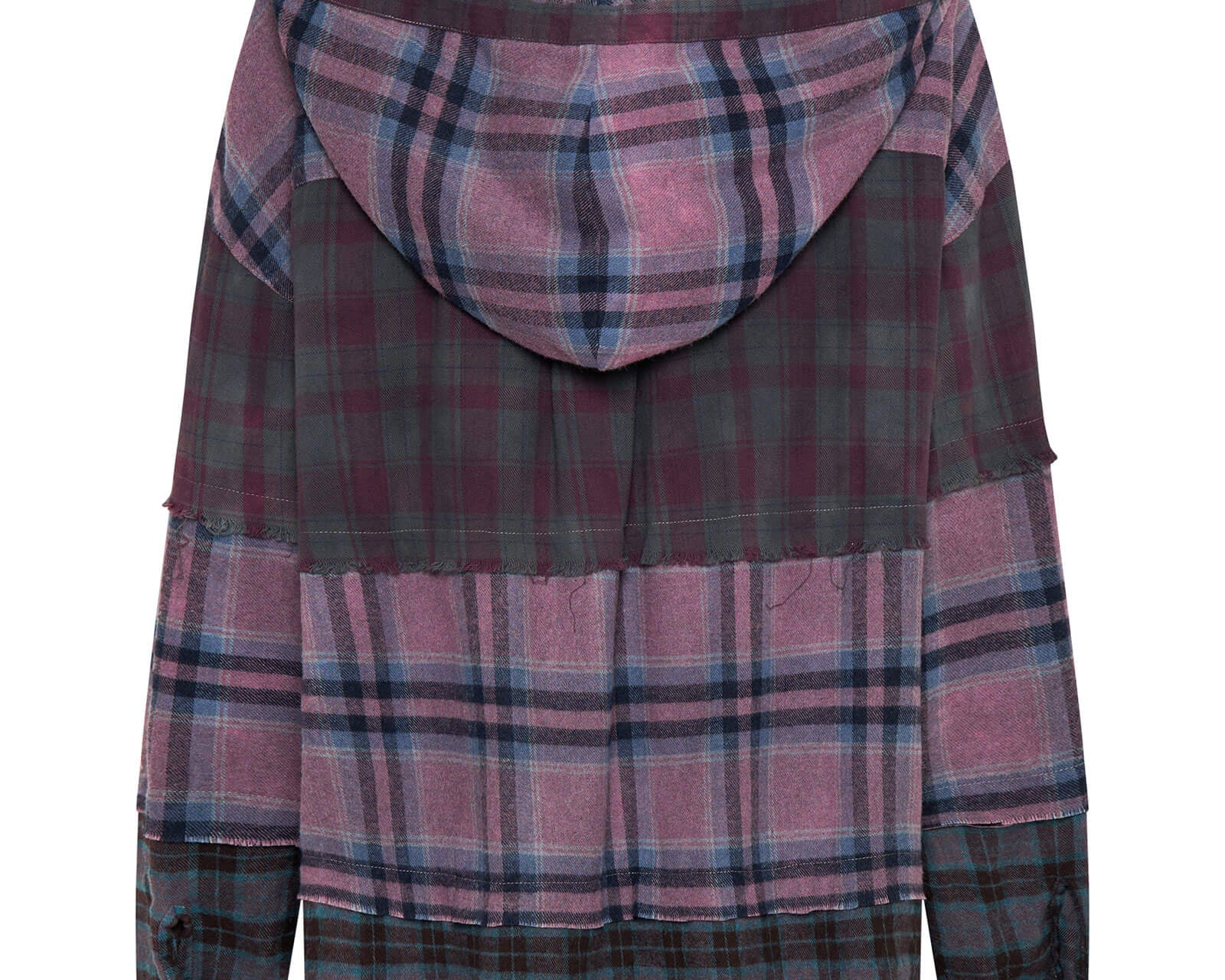 Mixed Flannel Hooded Shirt - Dark Purple