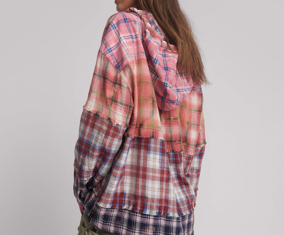 Flannel Acid Wash Hooded Shirt - Multi