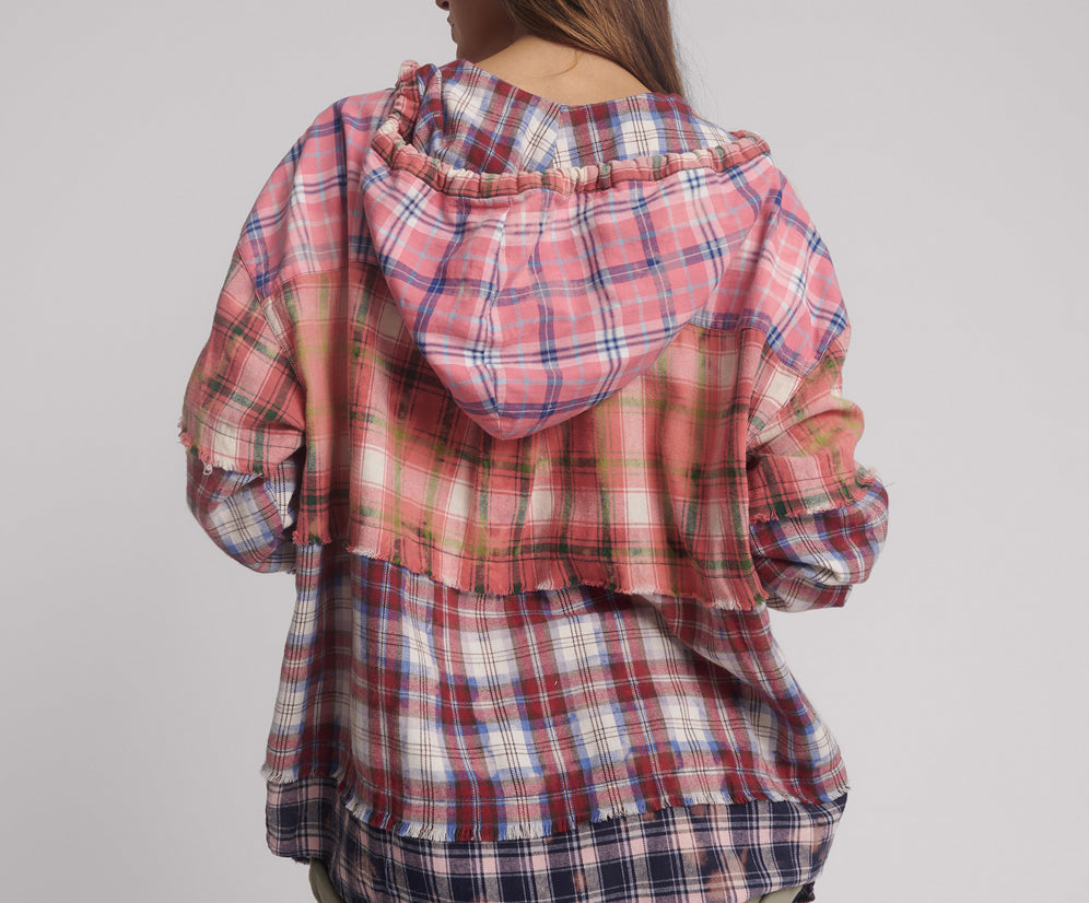 Flannel Acid Wash Hooded Shirt - Multi