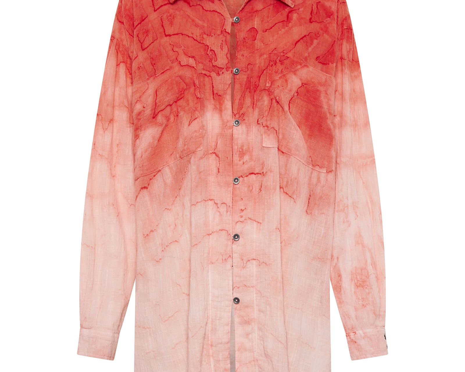 Hand Painted Sunset Muslin Longline Shirt - Coral