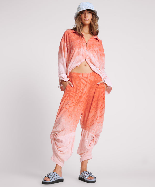 Hand Painted Sunset Muslin Gypsy Pants - Coral