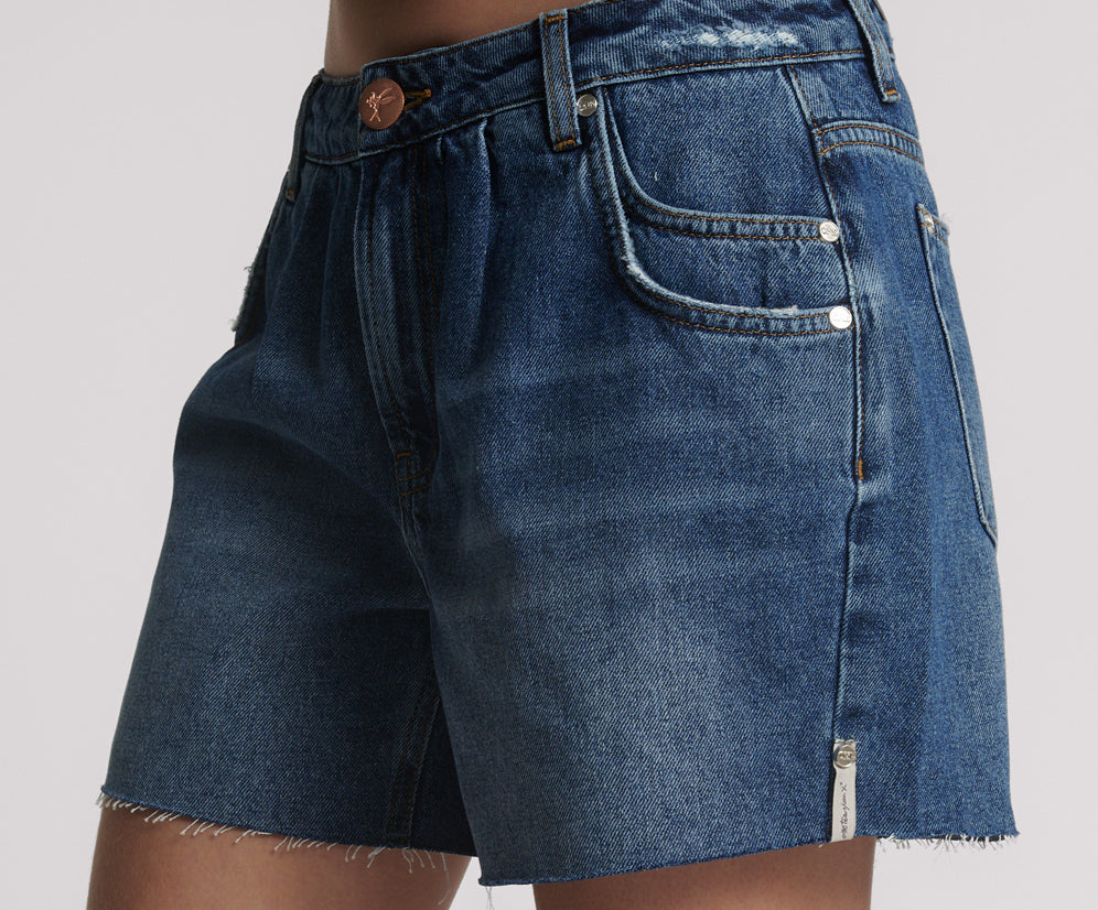 Shakers Low Waist Super Relaxed Denim Shorts - Blue Thunder