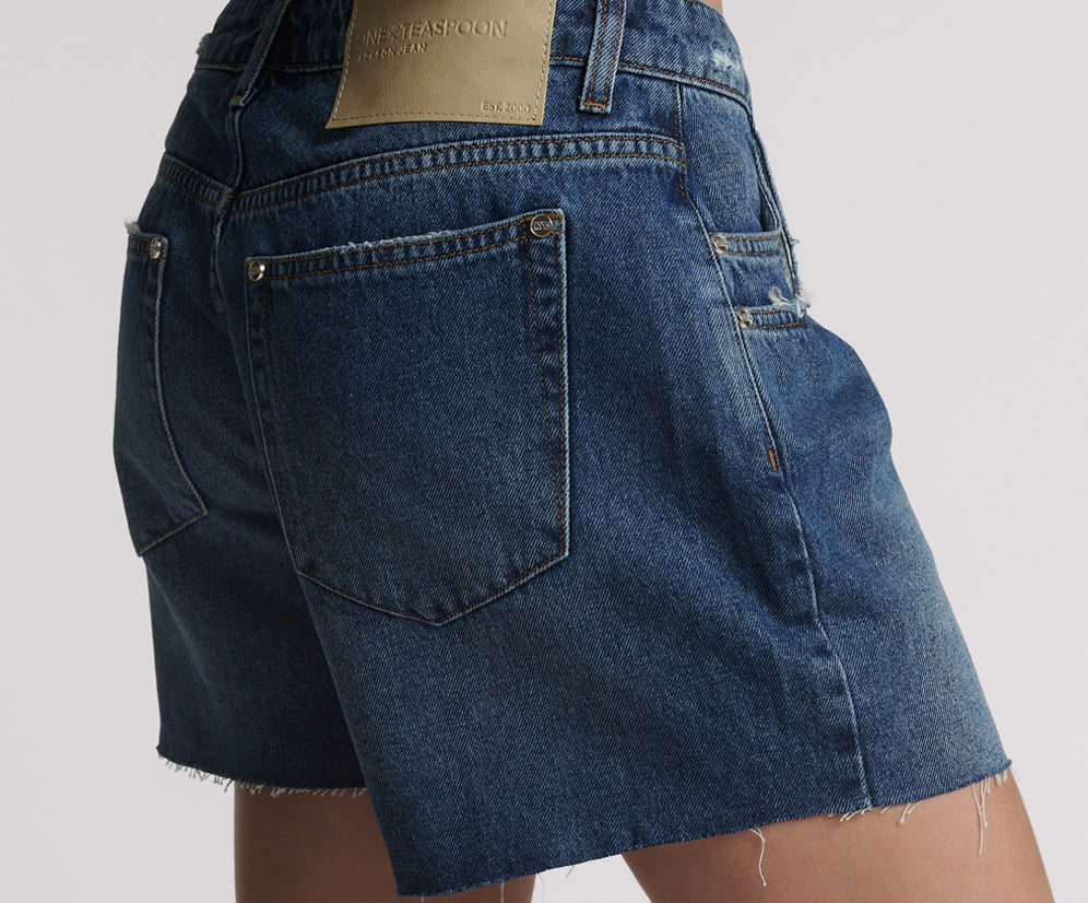 Shakers Low Waist Super Relaxed Denim Shorts - Blue Thunder