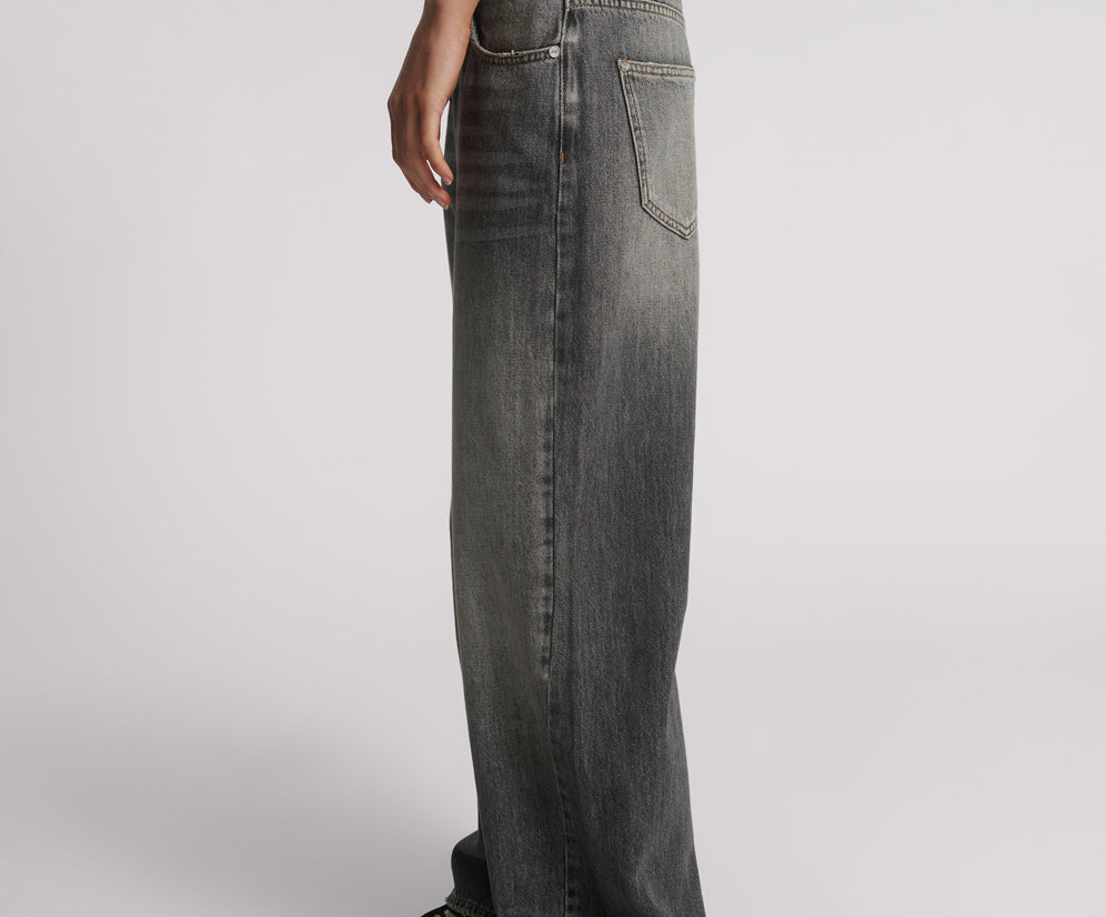 Jackson Mid Waist Wide Leg Denim Jeans - Charcoal Black