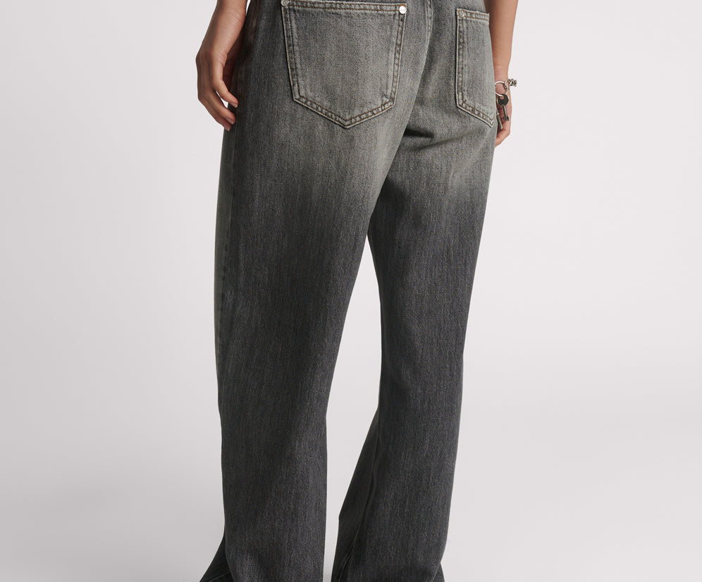 Jackson Mid Waist Wide Leg Denim Jeans - Charcoal Black