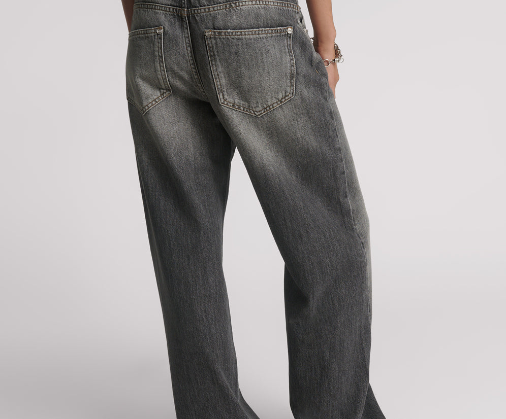 Jackson Mid Waist Wide Leg Denim Jeans - Charcoal Black