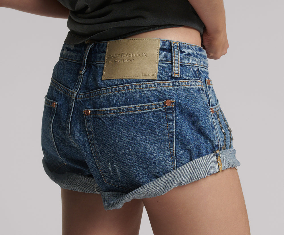 Bandits Low Waist Embellished Denim Shorts - Blue Thunder