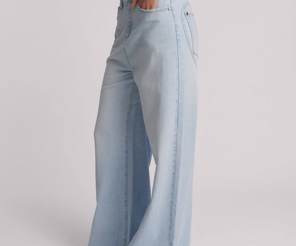 Love Machines Mid Waist Super Wide Leg Denim Jeans - Blue Heart