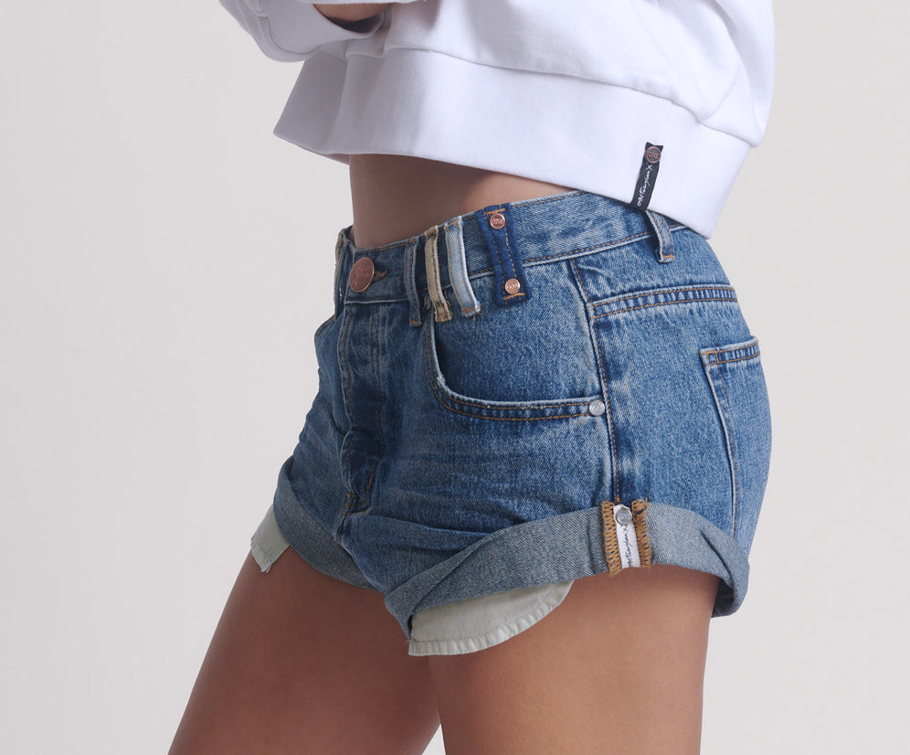 Bandits Low Waist Notched Denim Shorts - Blue Love