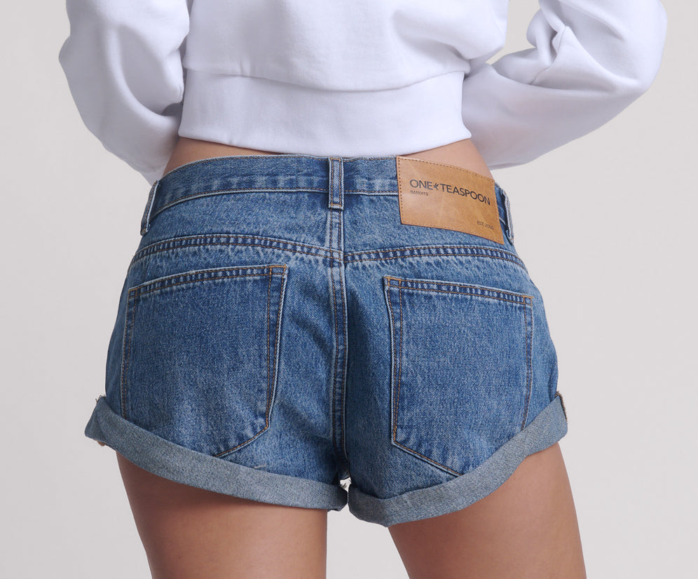 Bandits Low Waist Notched Denim Shorts - Blue Love