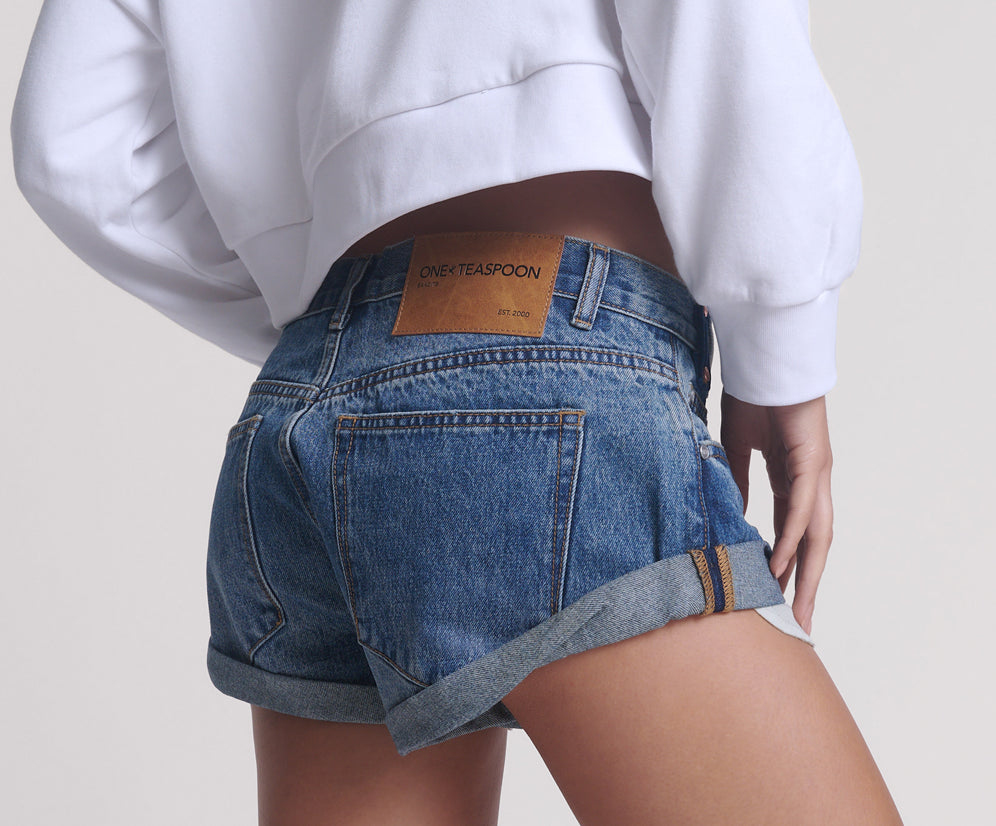 Bandits Low Waist Notched Denim Shorts - Blue Love