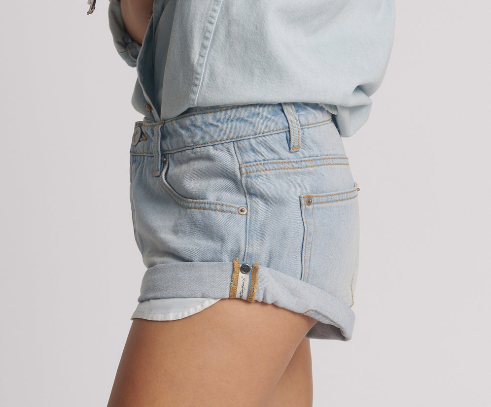 Cyber Blue Bandits Low Waist Denim Shorts - Cyber Blue