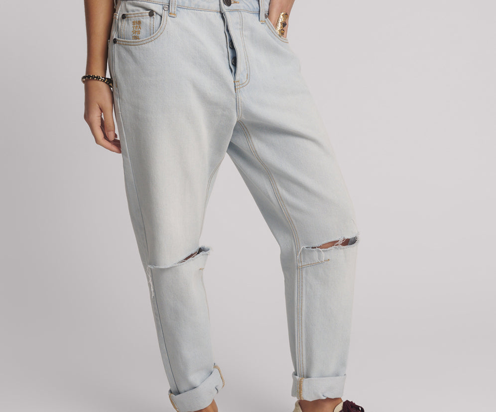 Saints Low Waist Boyfriend Denim Jeans - Cyber Blue