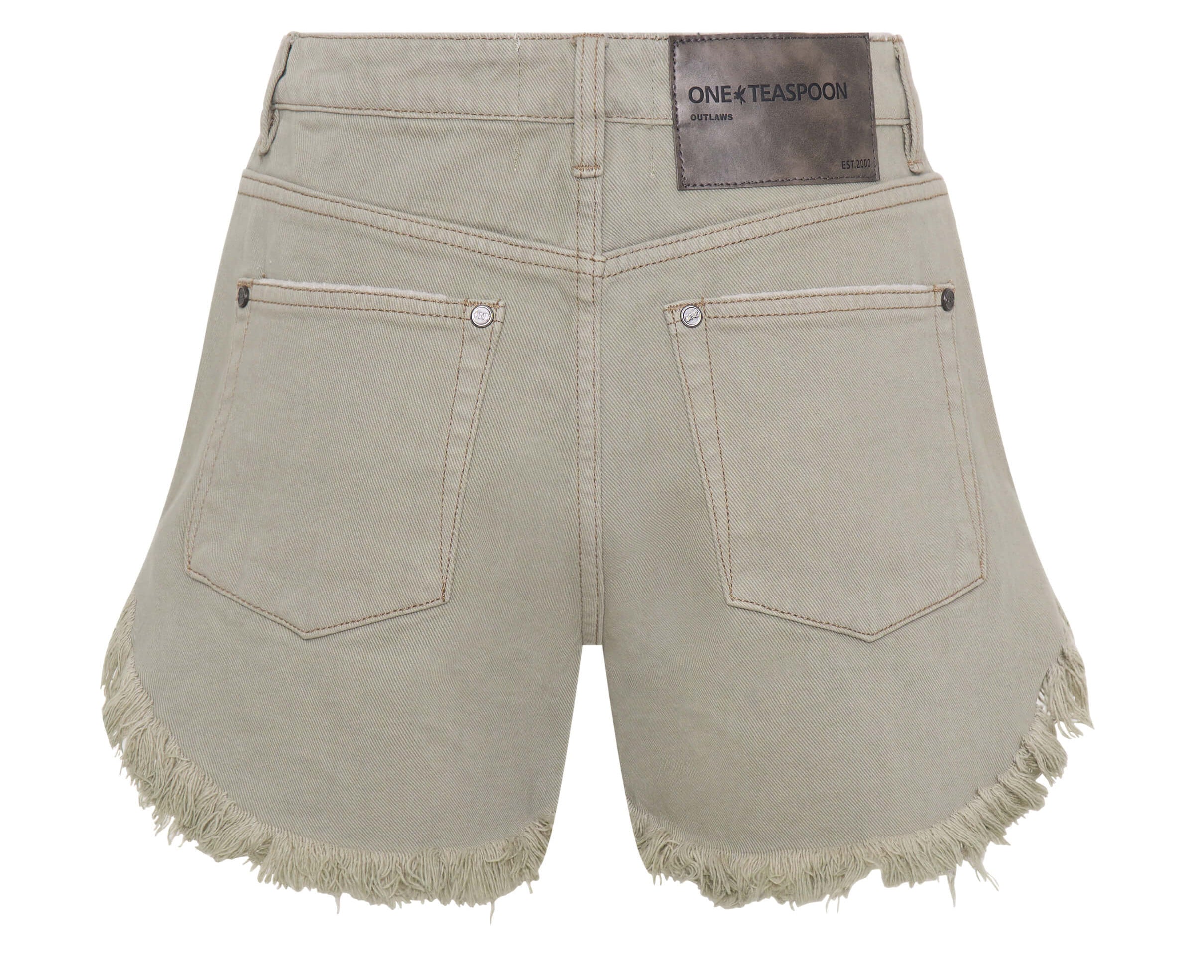 Outlaws Mid Waist Mid Length Denim Shorts - Faded Khaki