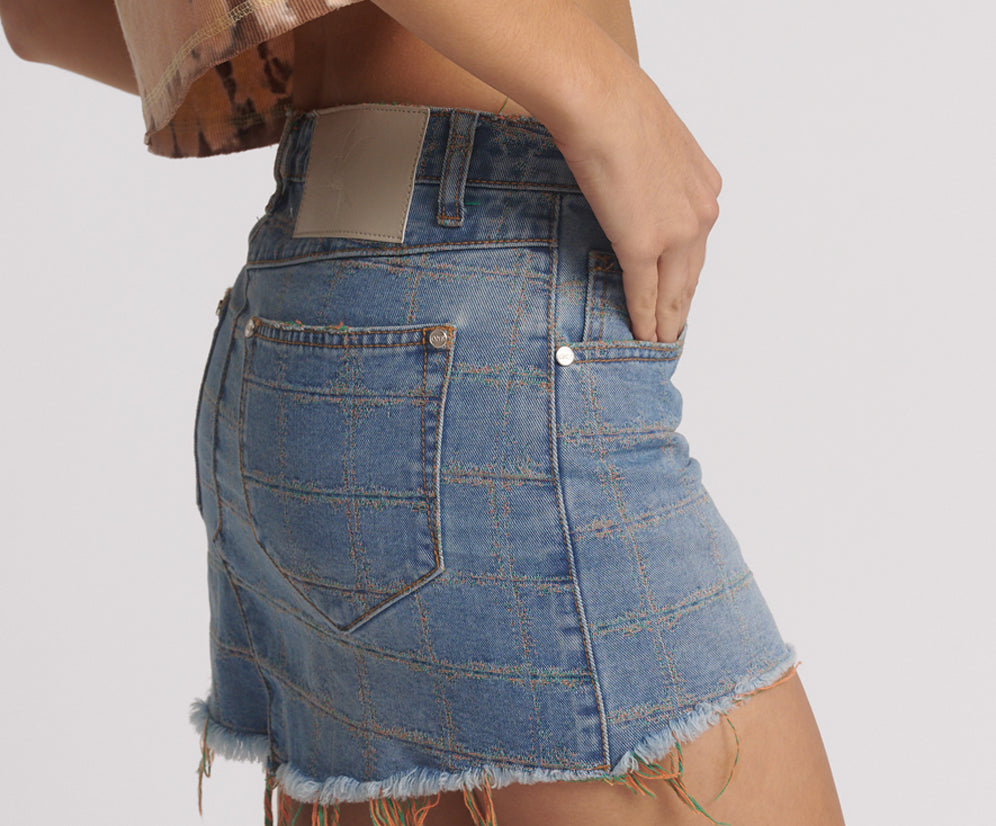 Junkyard Low Waist Mini Denim Skirt - Tropical Blue