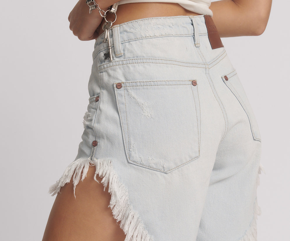 Frankies High Waist Long Length Denim Shorts - Bel Air Blue