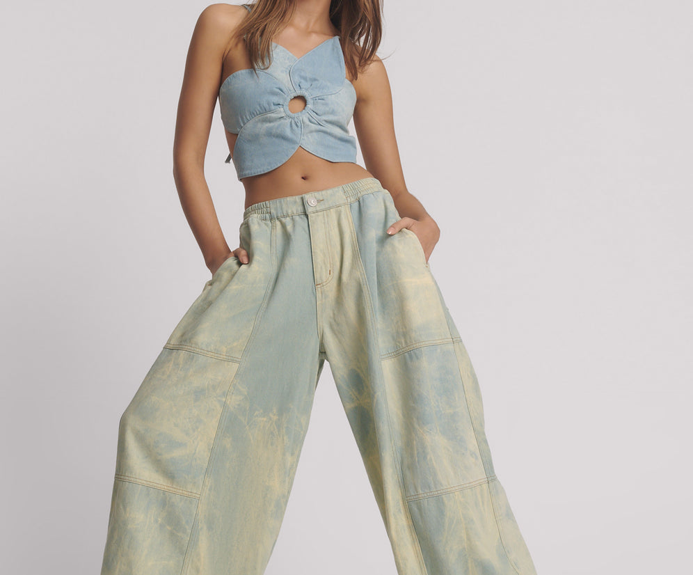 Palazzo Mid Waist Denim Jeans - Aruba Sky Blue