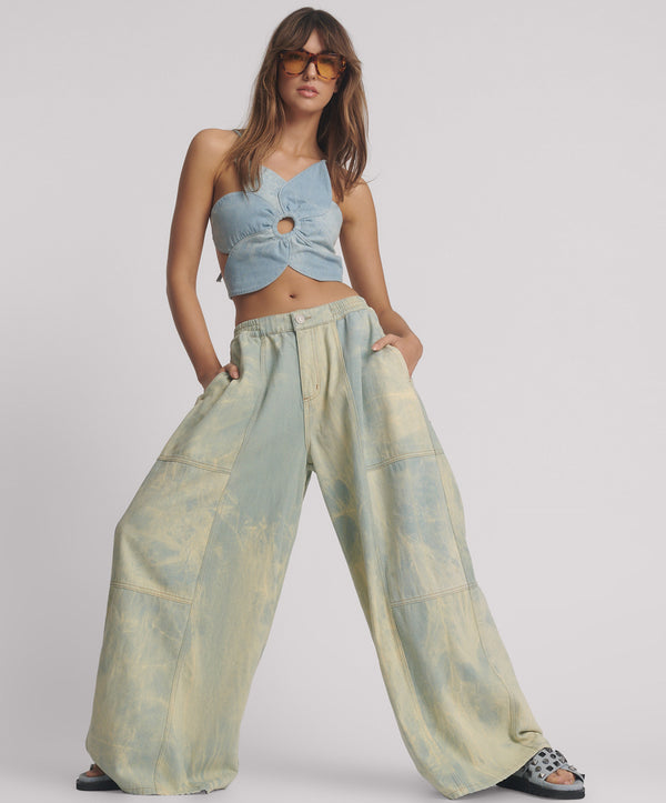 Palazzo Mid Waist Denim Jeans - Aruba Sky Blue