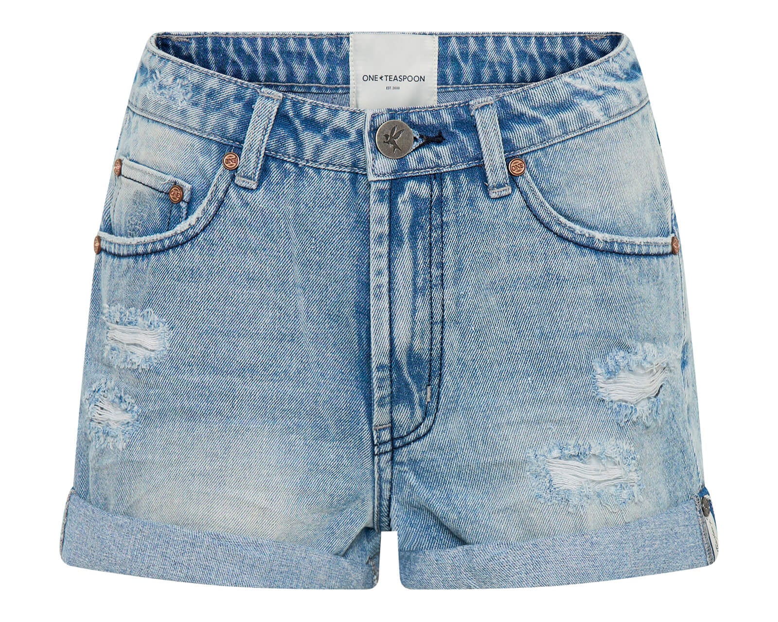 Bandits High Waist Messed Up Denim Shorts - Salty Dog Blue