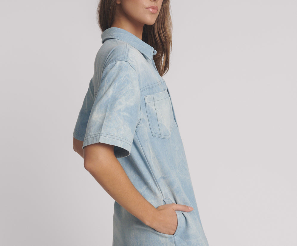 Pixie Denim Shirt Dress - Cloudy Blue