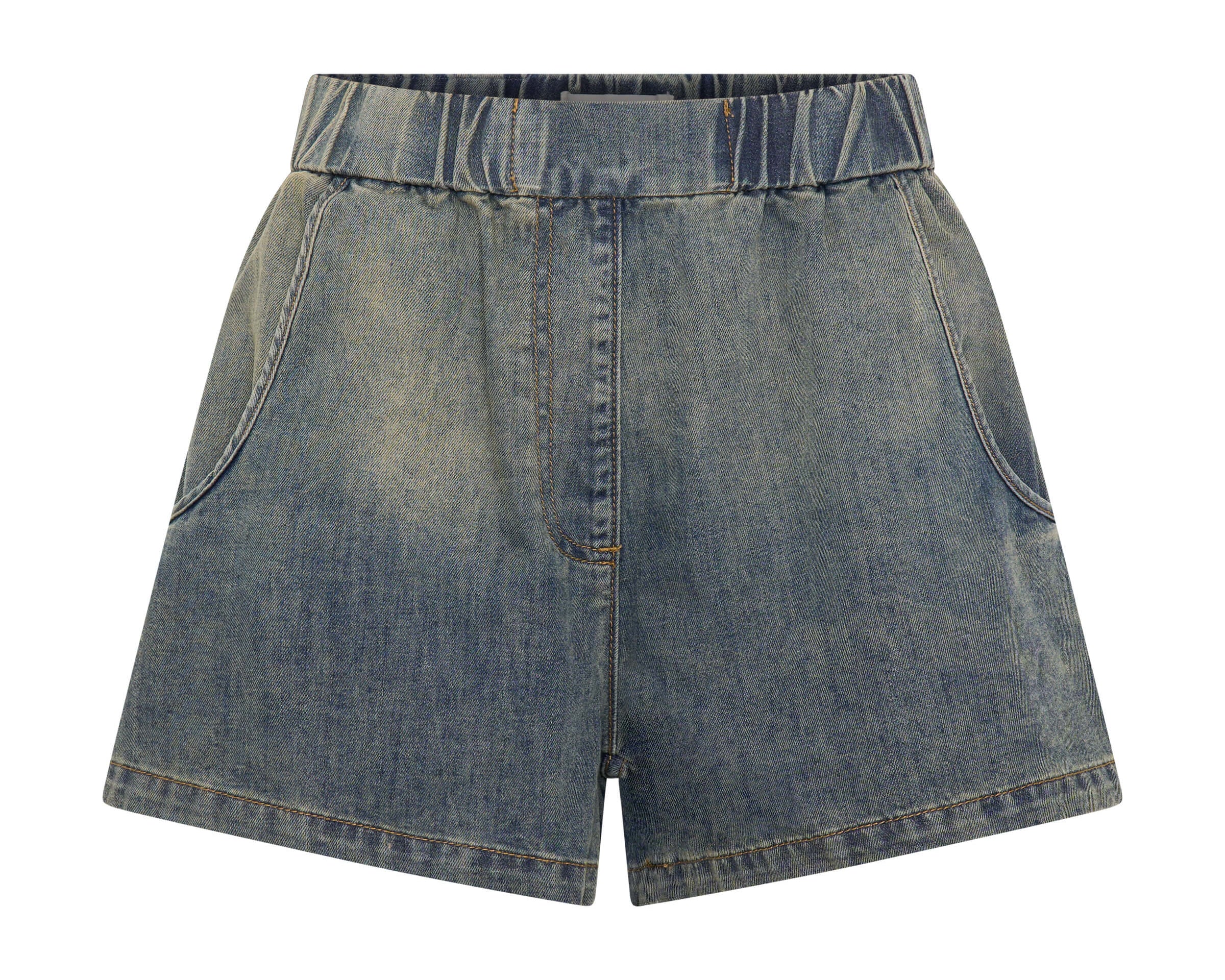 Funks High Waist Elasticated Flippy Denim Short - Blue Sand