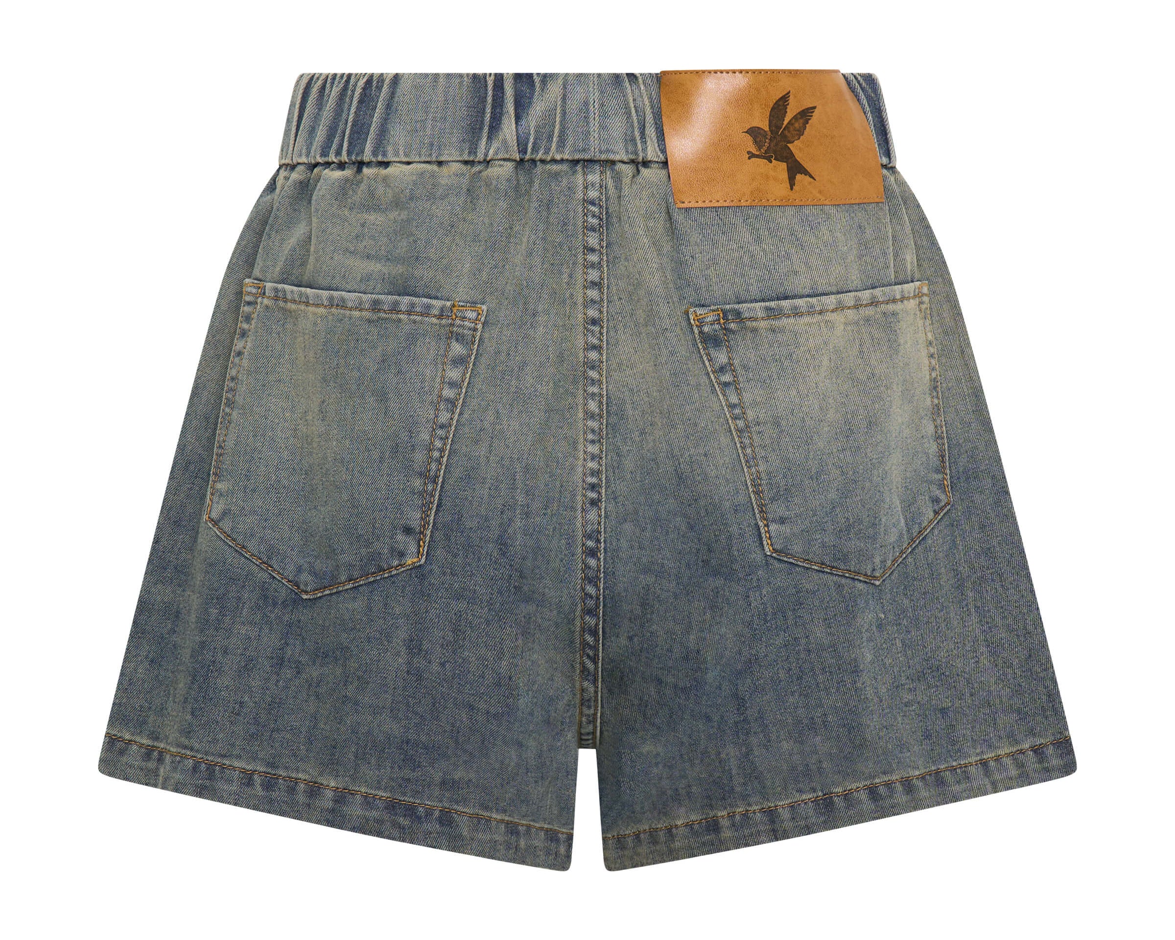 Funks High Waist Elasticated Flippy Denim Short - Blue Sand