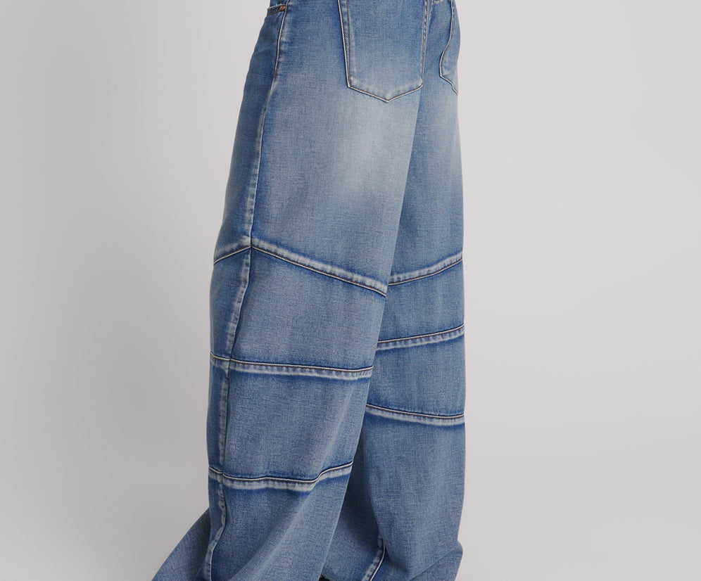 Barrel Mid Waist Wide Leg Denim Jeans - Blue Summer