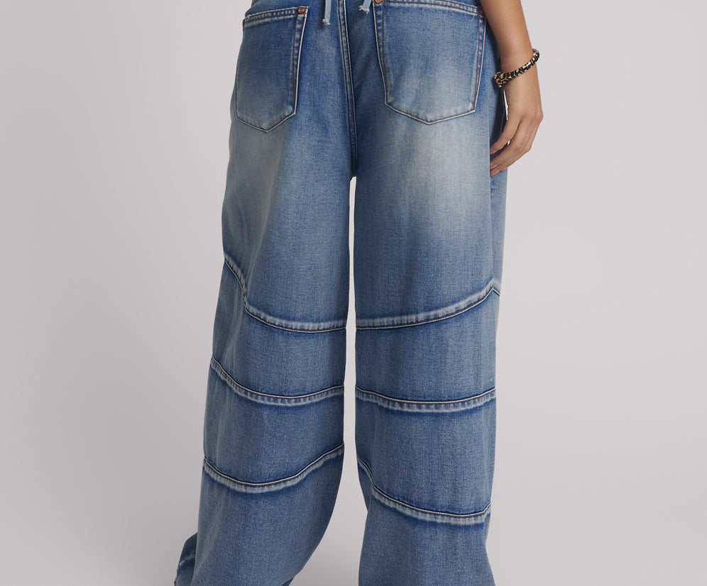 Barrel Mid Waist Wide Leg Denim Jeans - Blue Summer