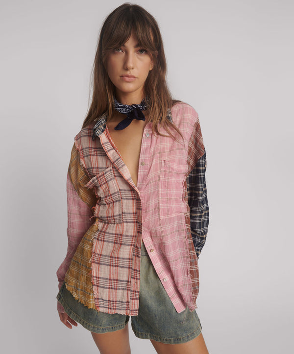 Panelled Flannel Oversized Shirt - Multi