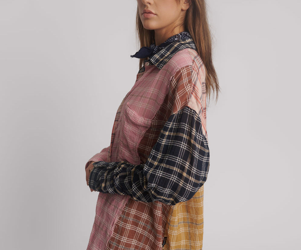 Panelled Flannel Oversized Shirt - Multi