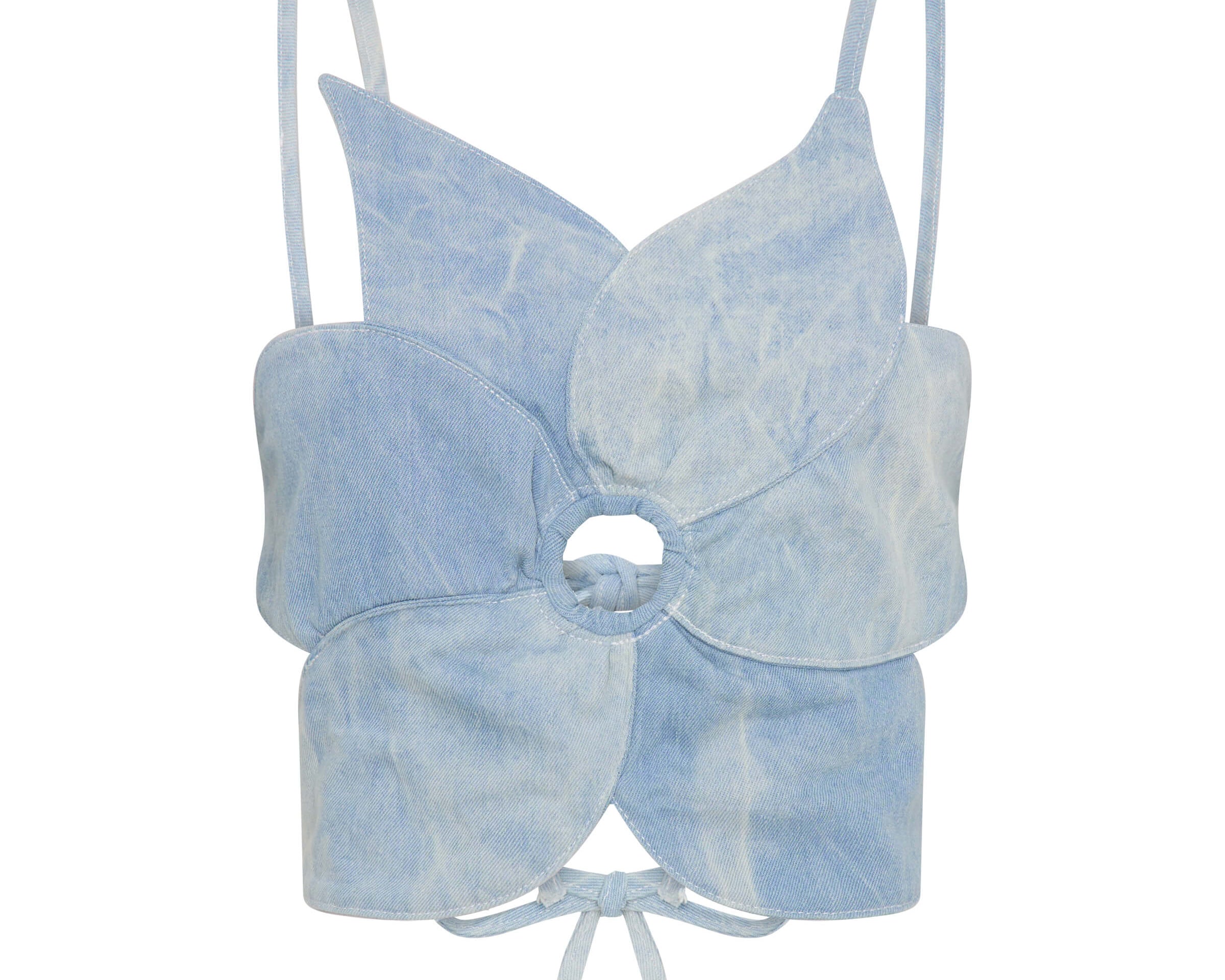 Denim Flower Backless Crop Top - Cloudy Blue