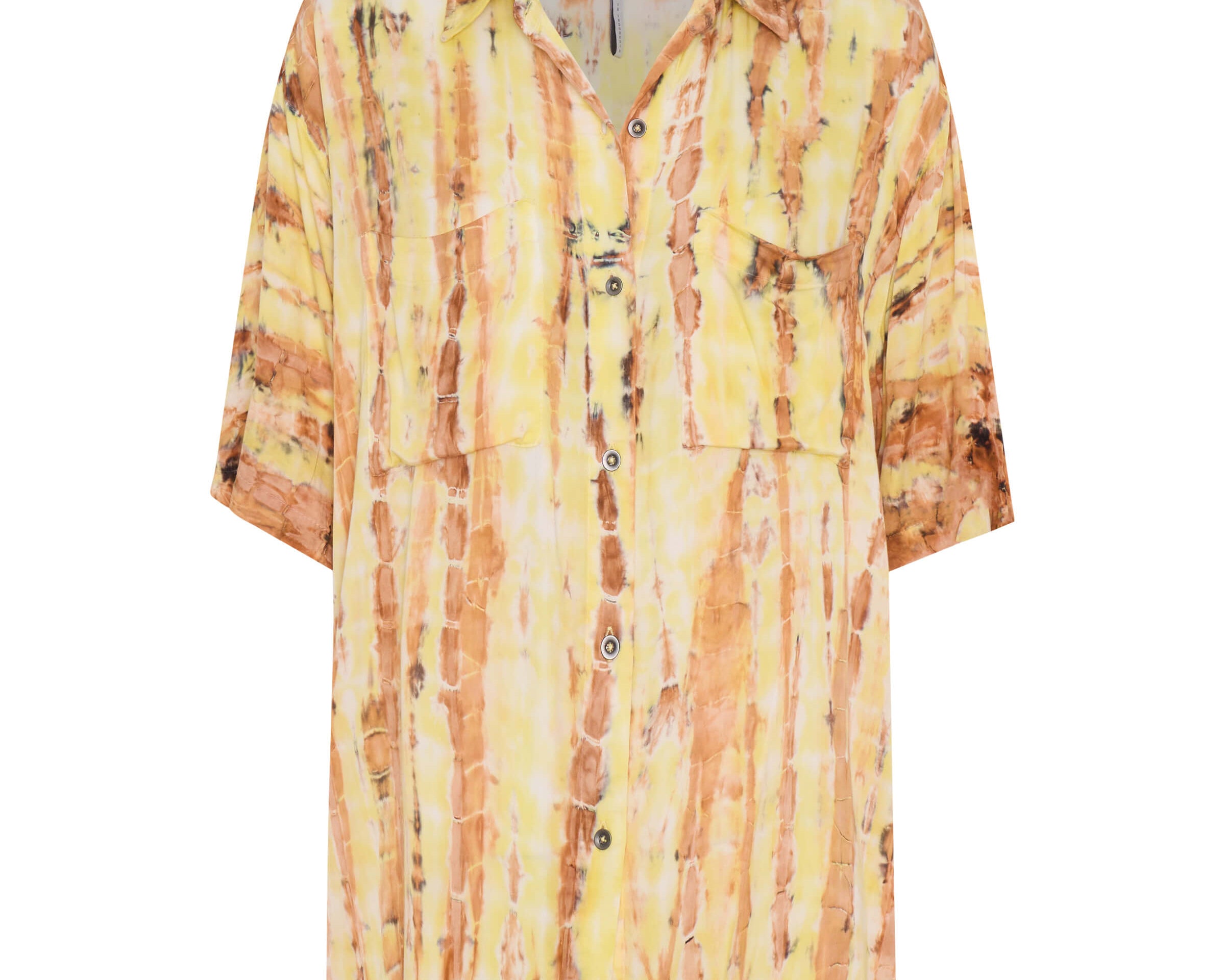 Tropical Satin Hand Printed Short Sleeve Shirt - Yellow