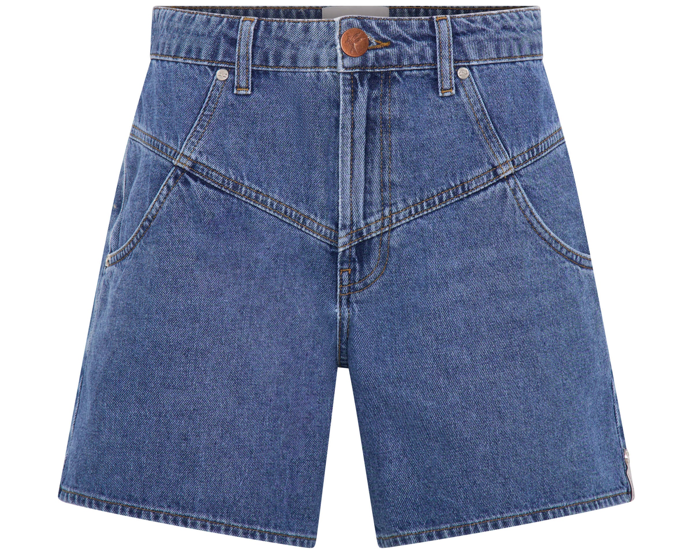 Kinks Mid Waist Long Length Denim Shorts - Blue Estate