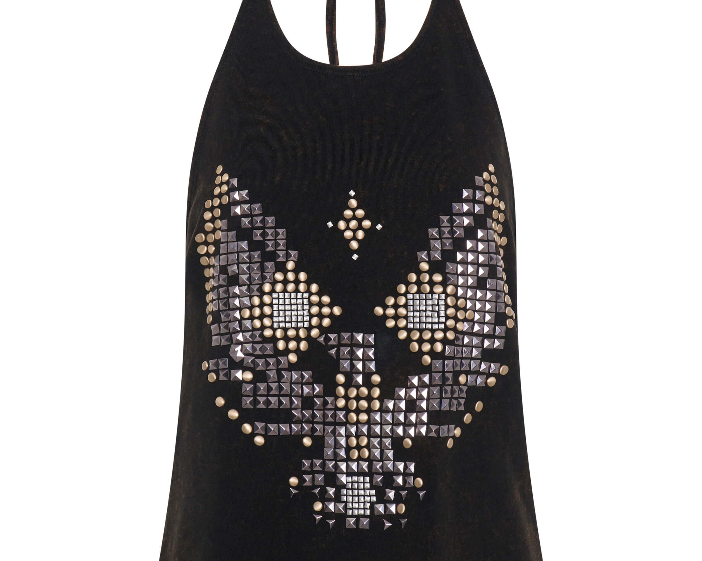 Studded Eagle Acid Wash Halter Top - Black Tobacco