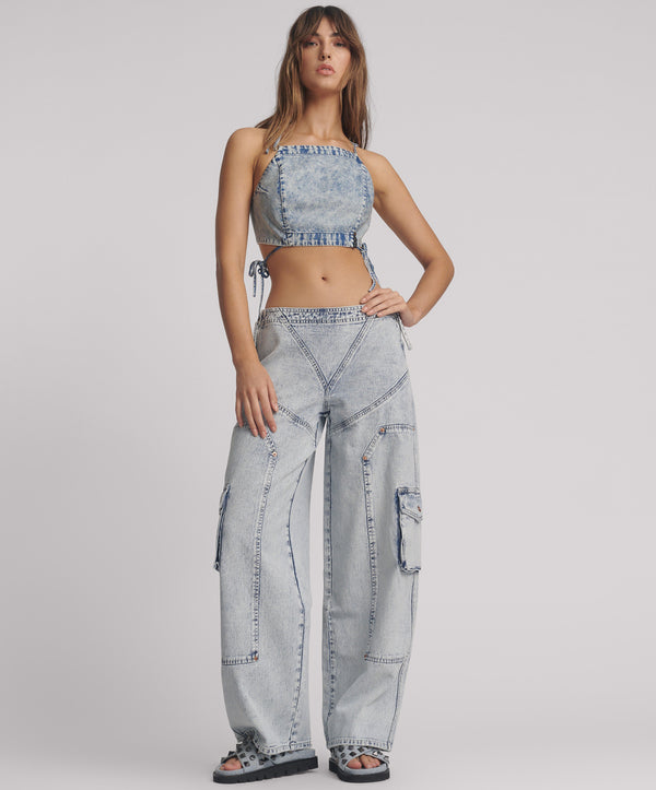 Ravens High Waist Barrel Leg Denim Jeans  - Bahama Blue