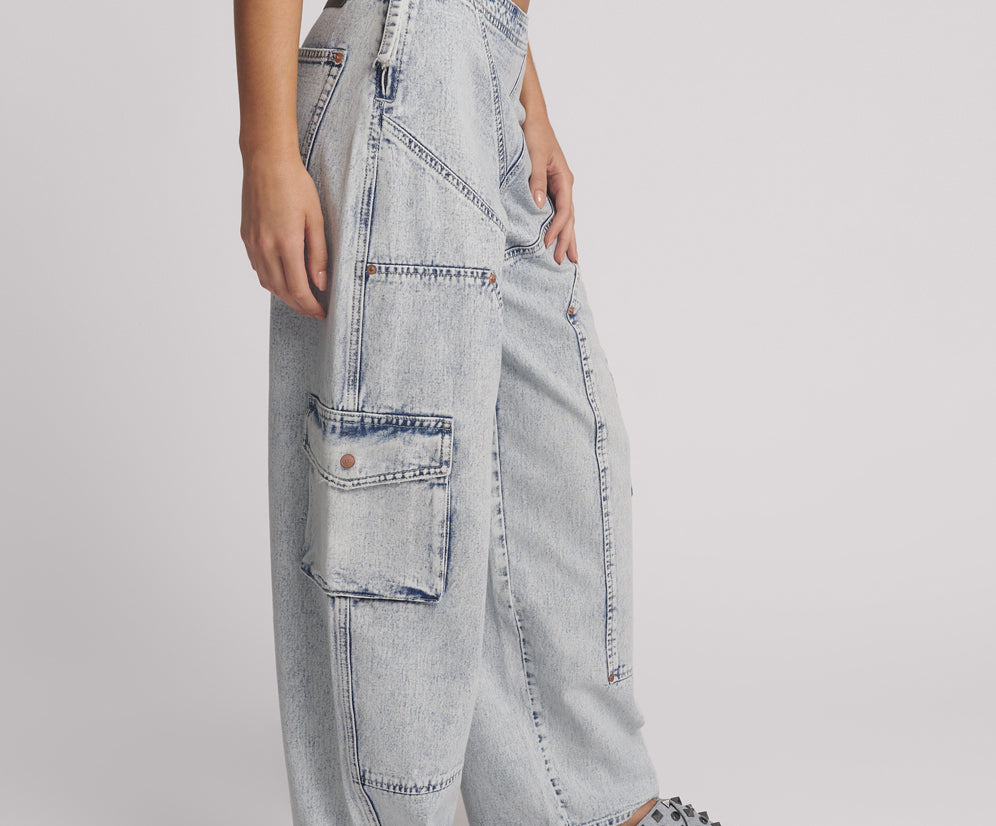 Ravens High Waist Barrel Leg Denim Jeans  - Bahama Blue