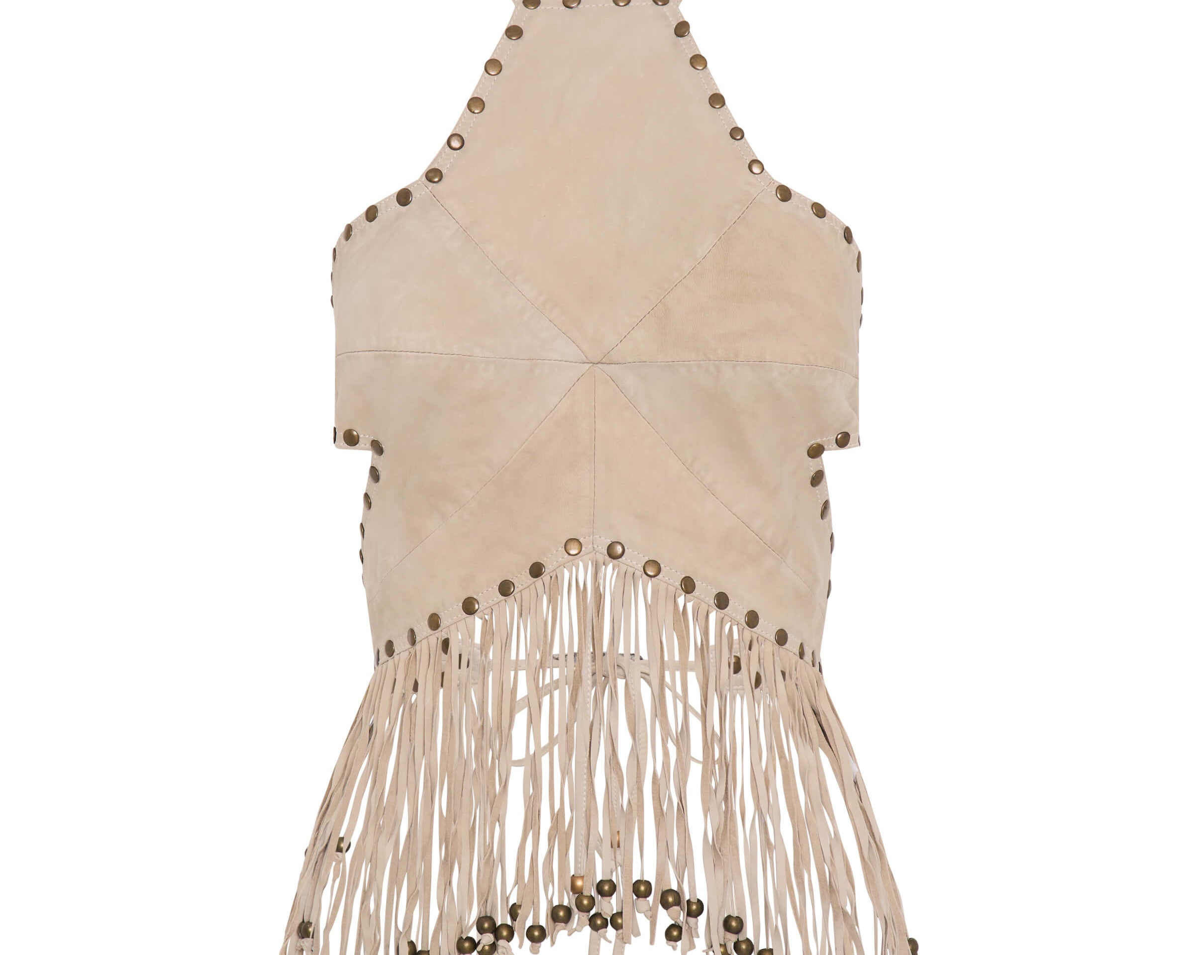 Studded Suede Fringed Star Crop Top - Stone